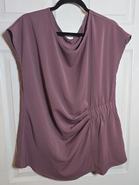 SHEIN XL 0X Mauve Ruched Side Drape Cap Sleeve Blouse Like Silk